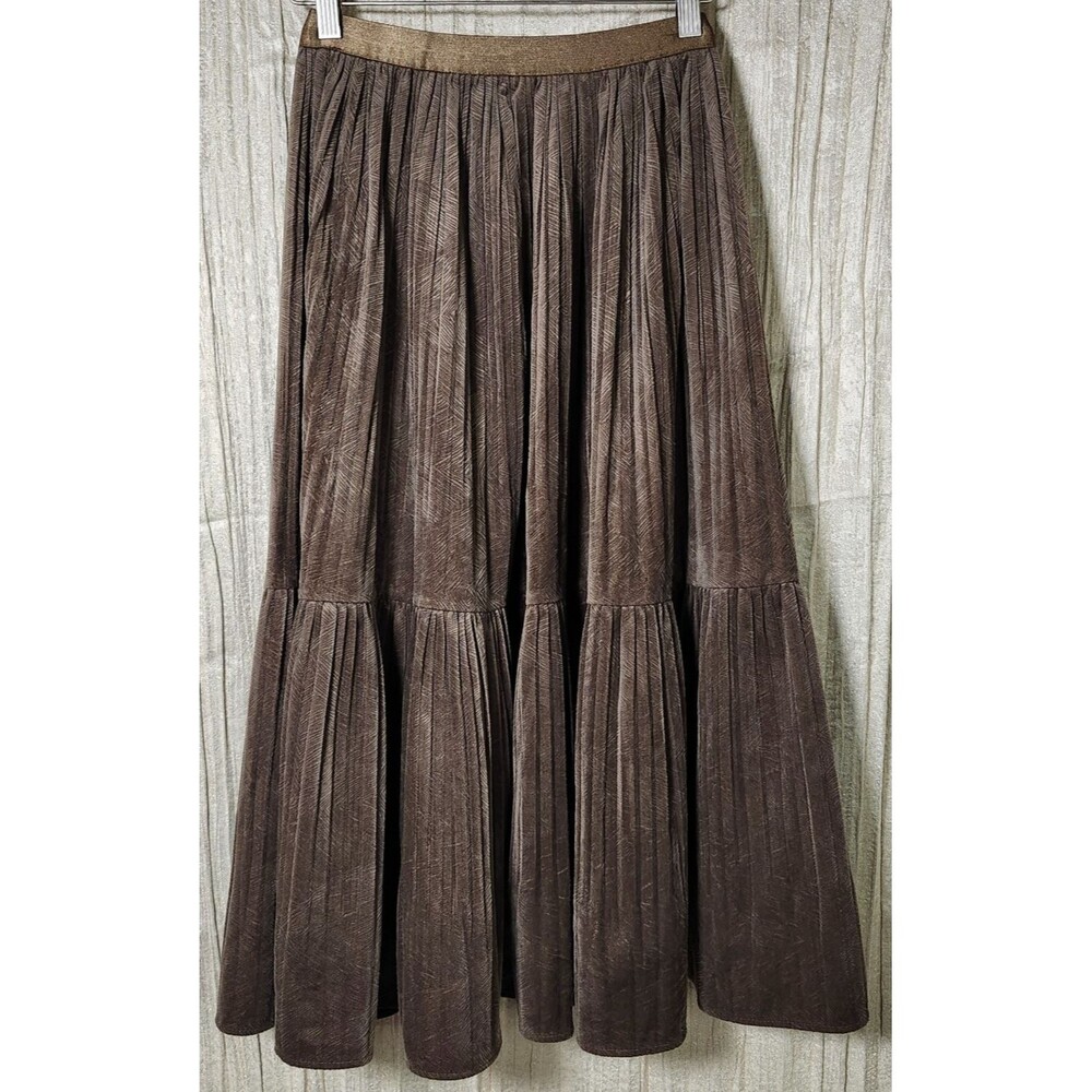 Textured Velvet Tiered Maxi Skirt Chocolate Brown Western Roper Cottage - Small